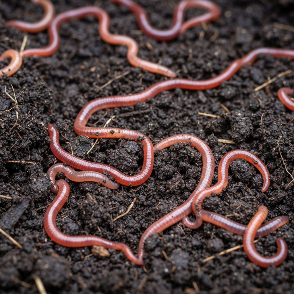 Compost worms in dark rich soil in a worm farm